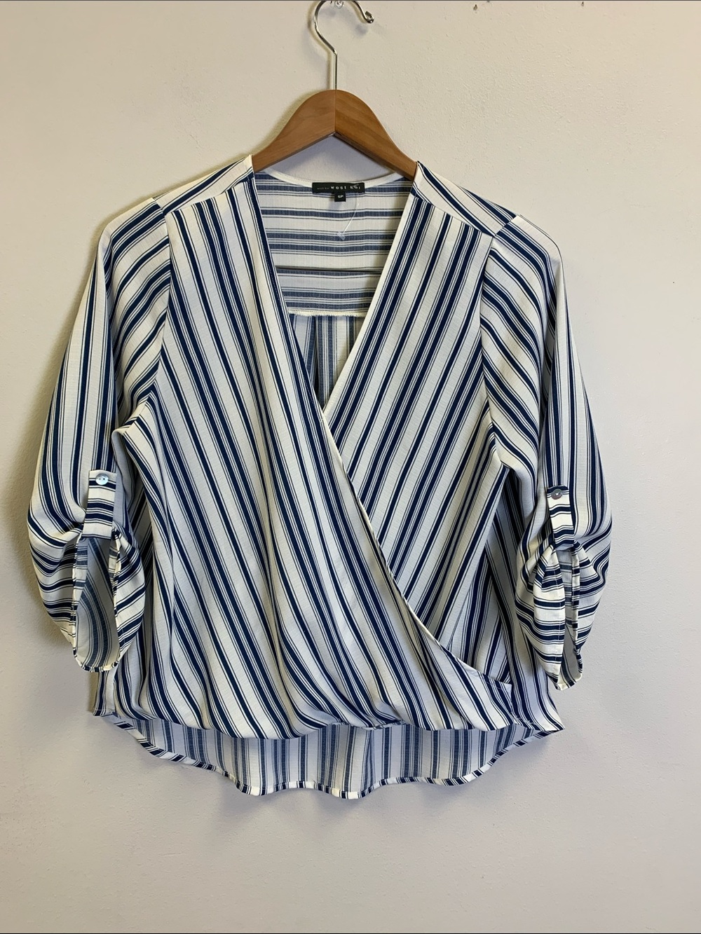 West Kei Navy and White Striped Wrap Blouse